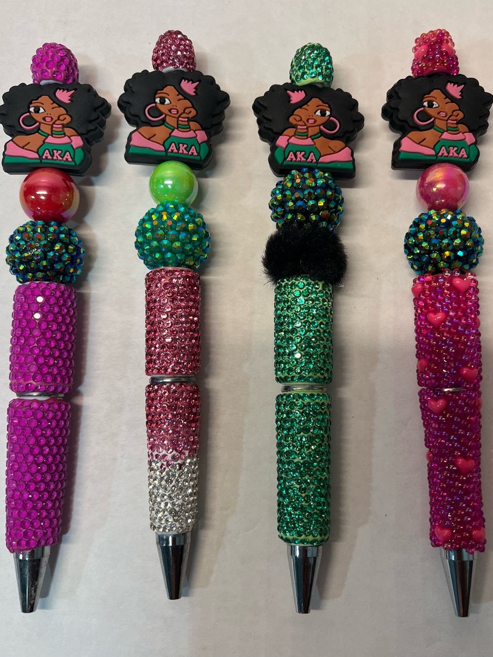 AKA Rhinestone Beaded Ballpoint Pen — Pink & Green